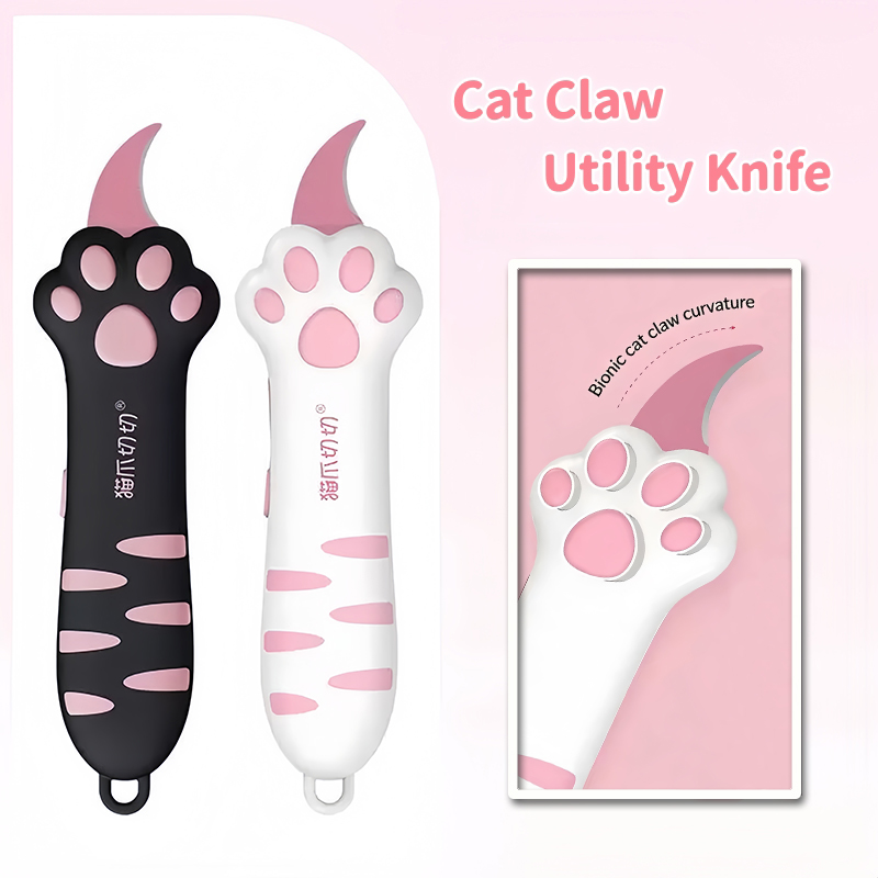 Home Office Tech Gadgets - 格納式キュートな猫の足型多機能ユーティリティナイフ、携帯用で安全な開封ツール、オフィスや家庭用紙切りガジェット ﻿
