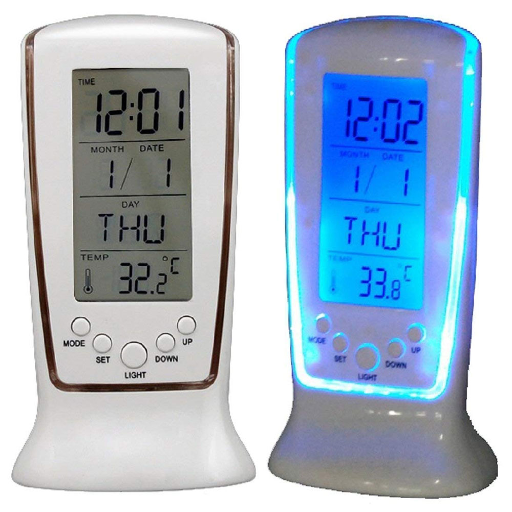 Office Tech Gadgets - 多機能卓上カレンダー時計、デジタルLED、ベッドサイド温度、音楽照明、怠惰なアラーム